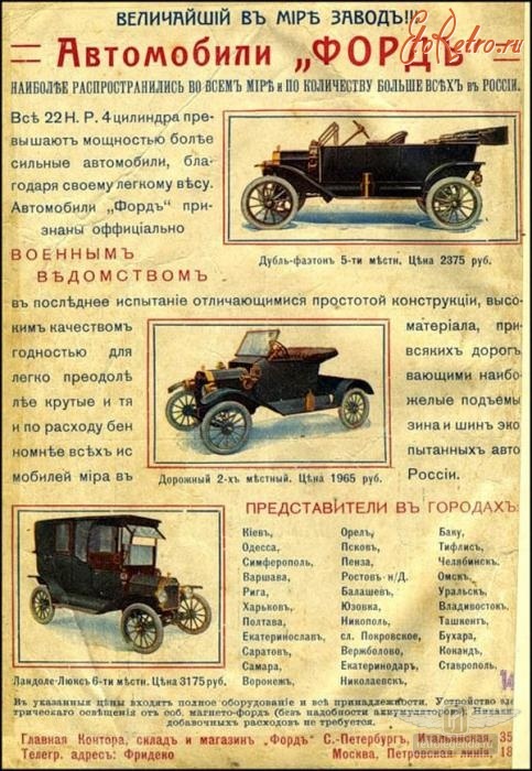 ретро автомобиль Ford model T Touring Phaeton 1916 год выпуска 